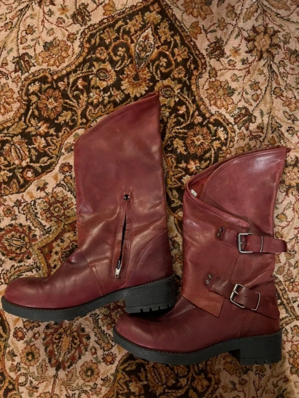 Burgundy biker boots